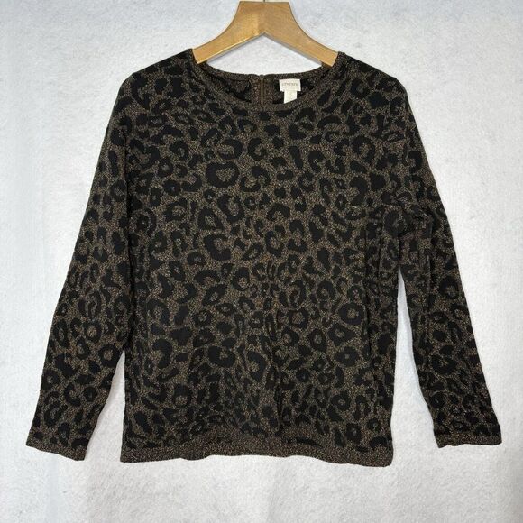 Chico's Animal Print Sweater Metallic Long Sleeve Wool Blend Womens Size 3 (XL) - Picture 1 of 6
